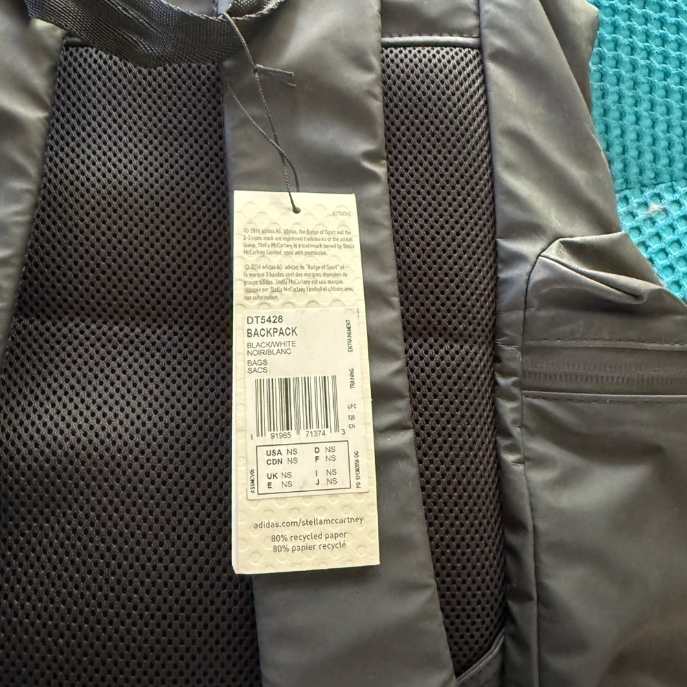 Stella McCartney and Adidas Backpack in Black with White Side Accent - Picture 7 of 7